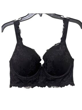 VICTORIA'S SECRET Black Lace Longline Demi Bustier Underwire Bra Sexy Size 36D